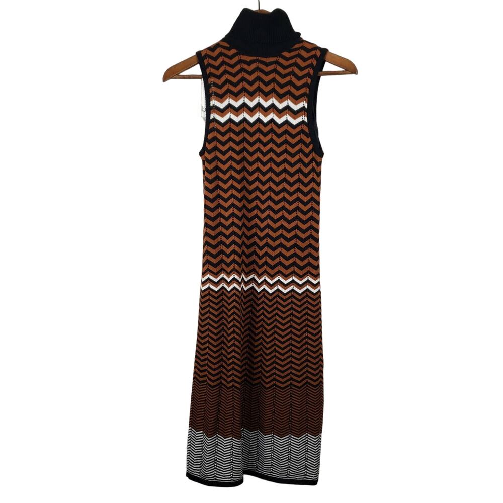 NEW! Bar III Knit Dress Zig Zag Mod Print Sleeveless Mock Neck - S RESHOOT